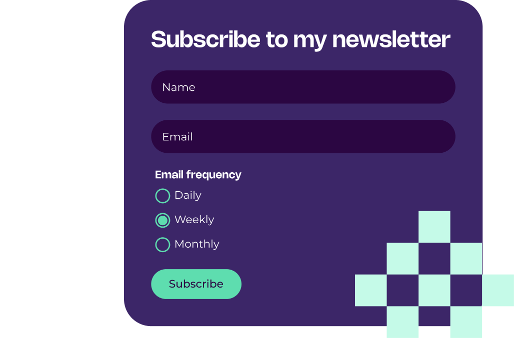 A form with name, email and email frequency fields