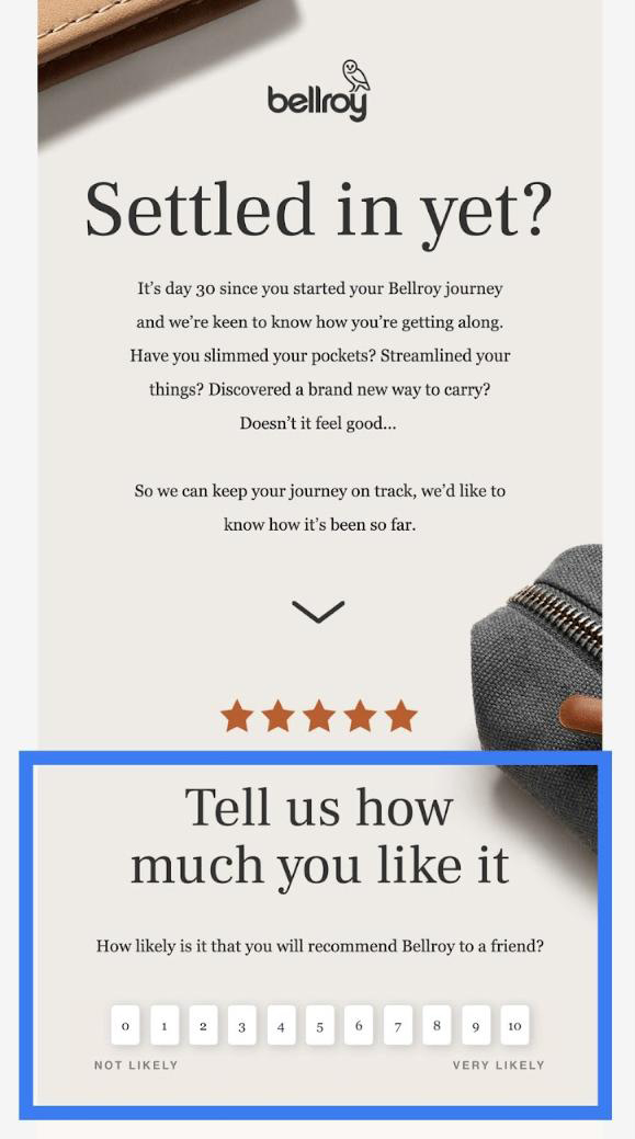 Example of a survey question embedded in an email