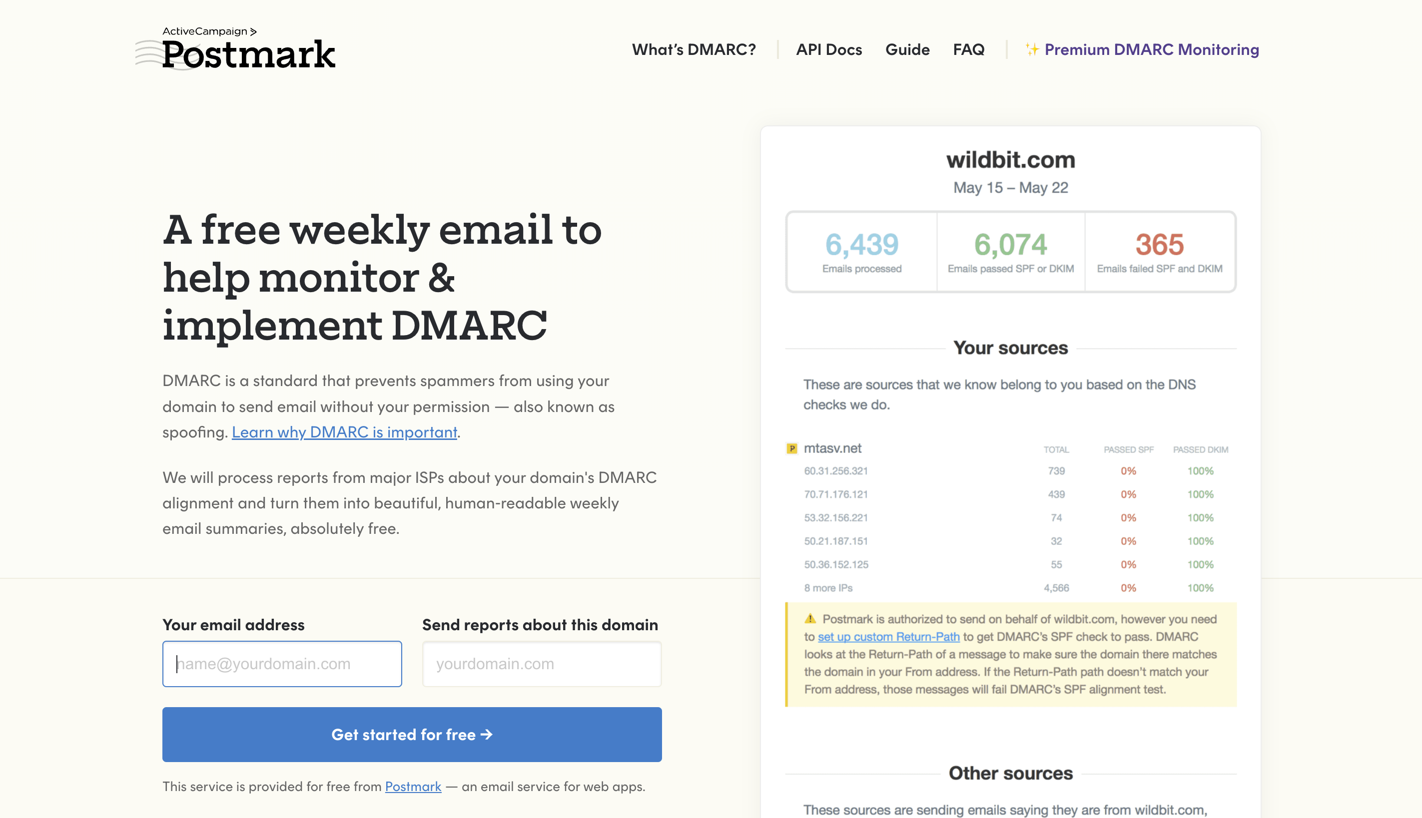 Postmark DMARC Digest Landing Page