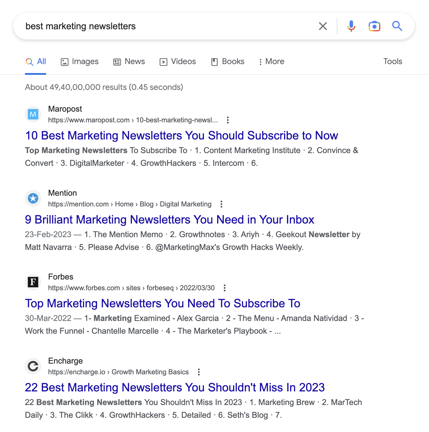 Example of sites with blogs with newsletter list