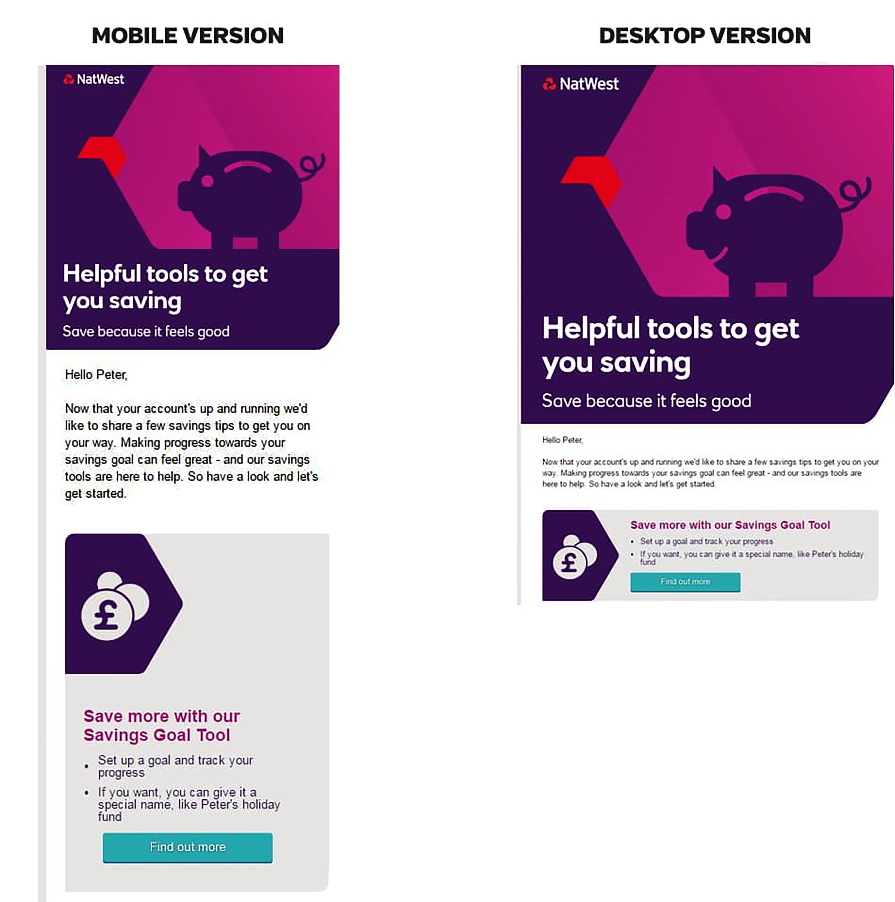 Example of an email optimised for desktop and mobile