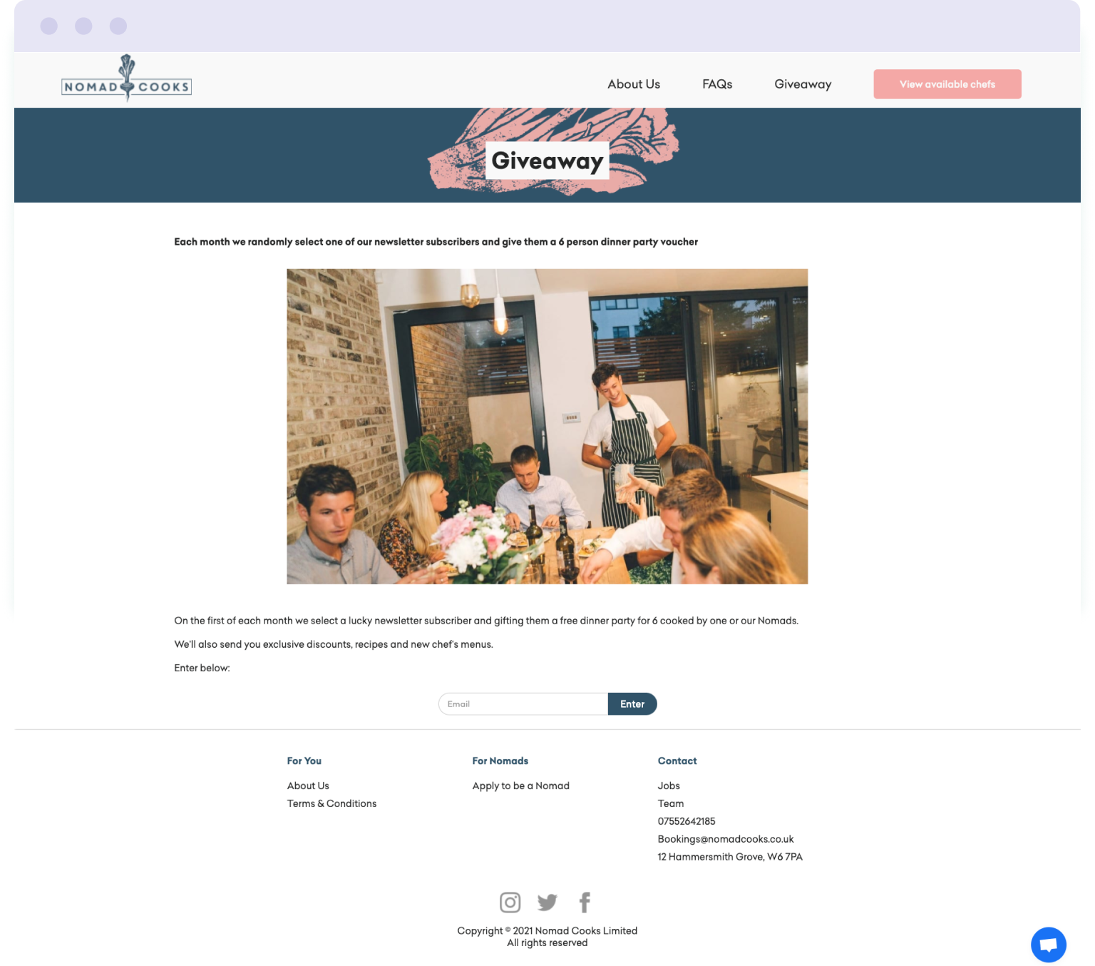 The giveaway opt-in landing page used by Nomad Cooks to encourage sign-ups to their mailing list