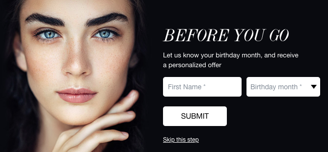 Screenshot of the second step in Cult Beauty's single opt in sign up process.