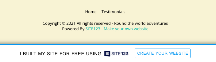 Site123 branding included in your final free landing page