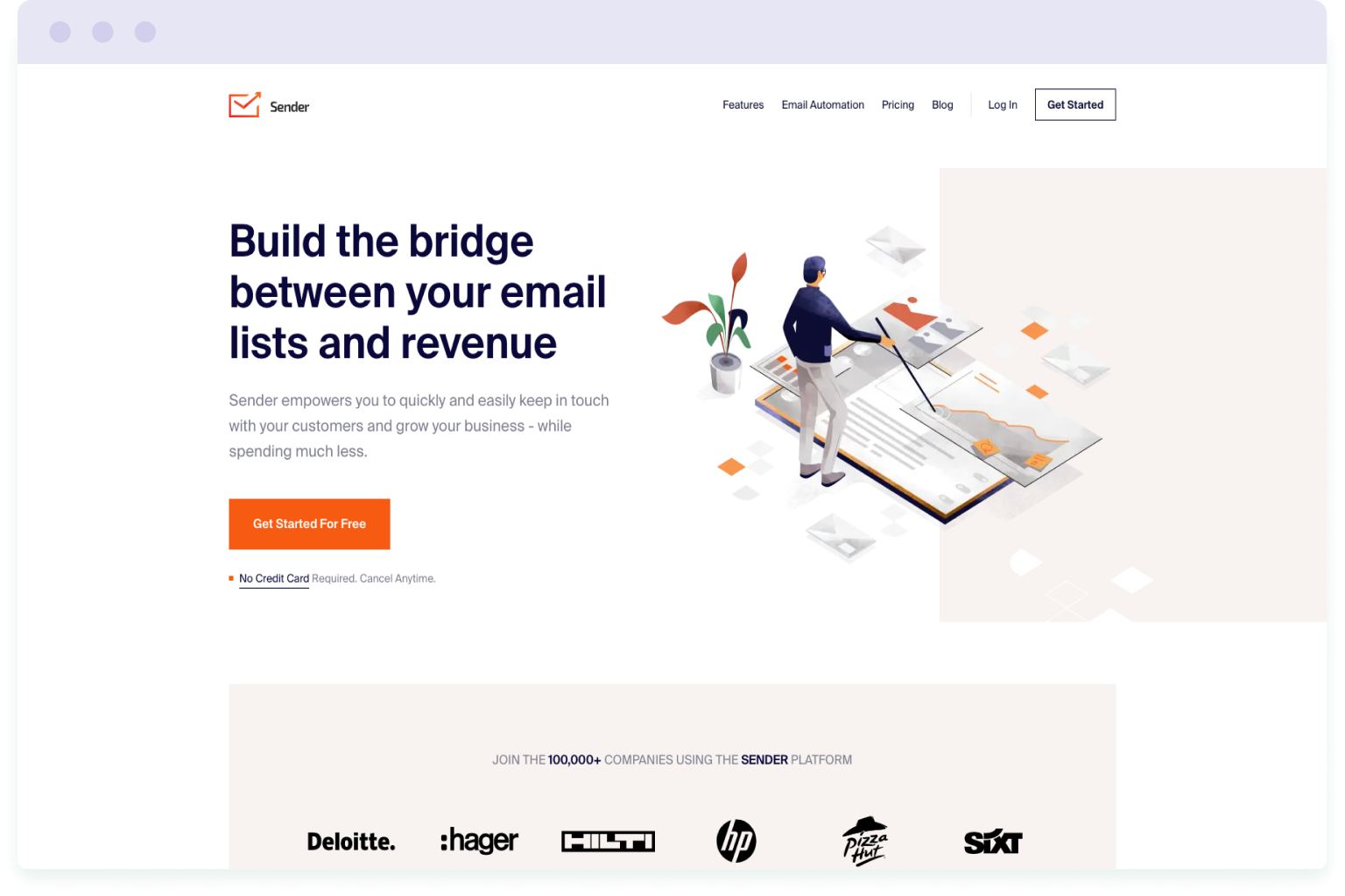 Image of the website homepage for Sender, a cheaper alternative to Mailchimp