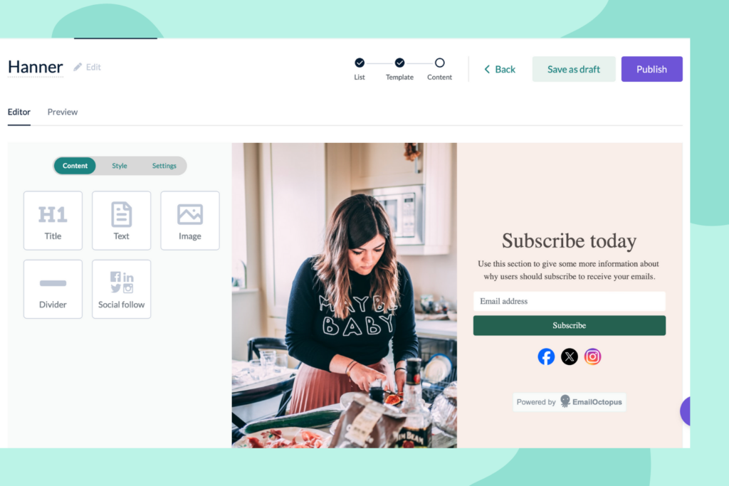 Sample newsletter landing page built on EmailOctopus