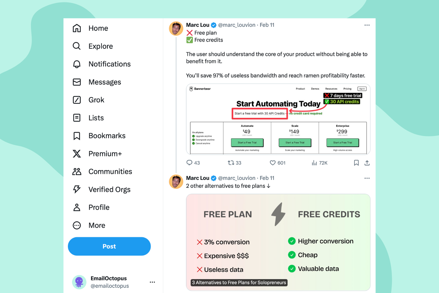 Example of using social following for email list growth